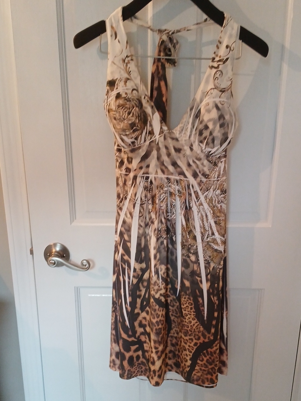 Love Brown and Cream Animal-Print Halter Midi Dress